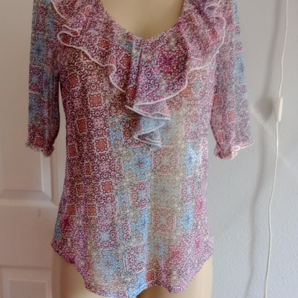 Perseption Pink and Blue Patterned Blouse - Picture 4 of 9